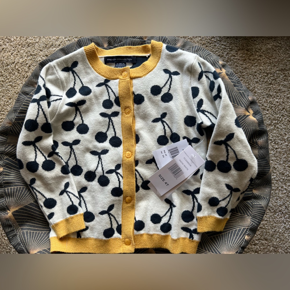 French Connection Black and White Cherry Knit Cardigan